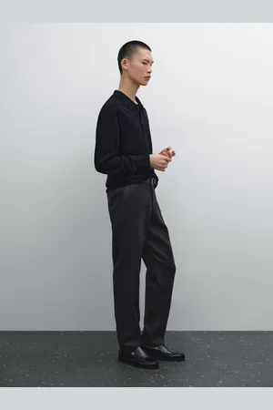 Massimo Dutti Calças Tapered Fit 100% Linho