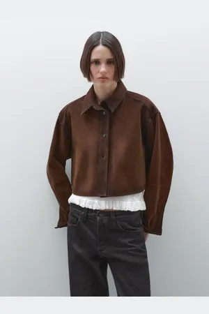 Massimo Dutti Camisa Cropped Em Pele Camurça
