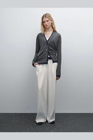 Massimo Dutti Cardigan De Malha Com Debrum Duplo Em Mistura De Fazenda