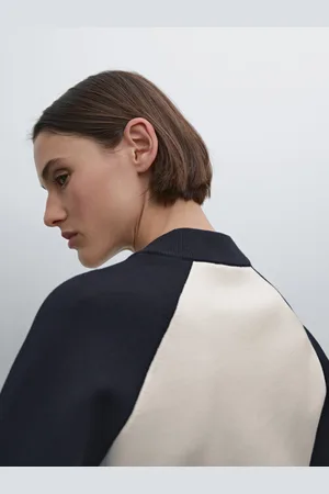 Massimo Dutti Cardigan Bomber Com Contraste Em Mistura De Algodão