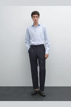 Massimo Dutti Camisa Slim Fit Às Riscas Em Sarja De Algodão
