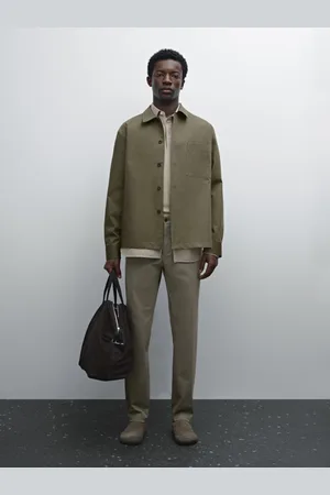 Massimo Dutti Calças Slim Fit Confortáveis Em Mistura De Algodão