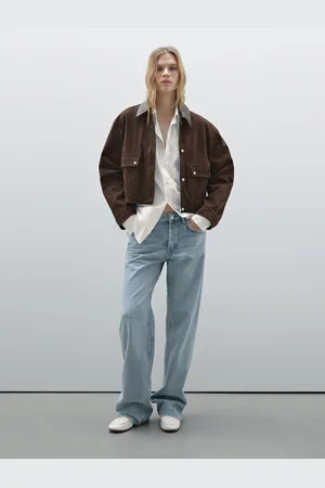 Massimo Dutti Blusão Curto De Pele Camurça Com Bolsos
