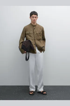 Massimo Dutti Camisa Larga Com Gola De Tira 100% Linho