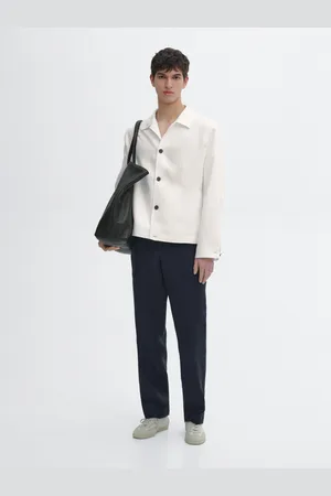 Massimo Dutti Calças Regular Fit 100% Linho