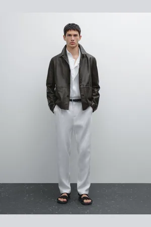 Massimo Dutti Calças Tapered Fit 100% Linho