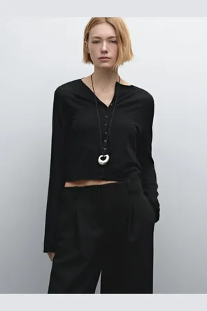 Massimo Dutti Calças De Cintura Média Fluidas Com Pormenor De Fivelas