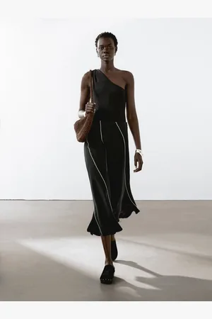 Massimo Dutti Saia Midi Em Evasê Com Linho