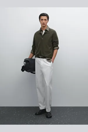 Massimo Dutti Calças Relaxed Cropped Em Mistura De Algodão