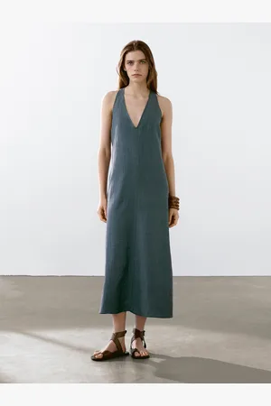 Massimo Dutti Vestido Com Pormenor Nas Costas Em Mistura De Linho