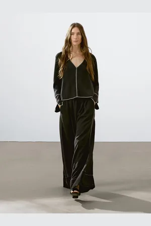 Massimo Dutti Calças Fluidas Com Pespontos Em Contraste
