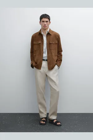 Massimo Dutti Calças Tapered Fit 100% Linho