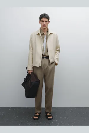 Massimo Dutti Calças Tapered Fit 100% Linho