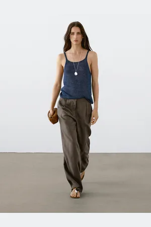 Massimo Dutti Calças Wide Fit Com Elástico 100% Linho
