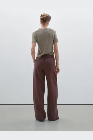 Massimo Dutti Calças Wide Fit Com Elástico 100% Linho