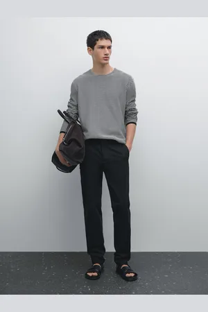 Massimo Dutti Calças Slim Fit Confortáveis Em Mistura De Algodão