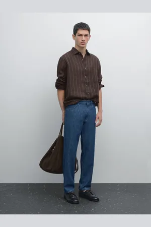 Massimo Dutti Jeans Leves Tapered Fit Em Algodão