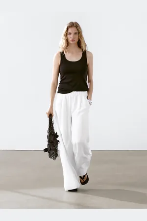 Massimo Dutti Calças Largas Com Pespontos Em Contraste
