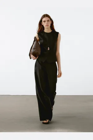 Massimo Dutti Calças Fluidas Com Pregas 100% Linho