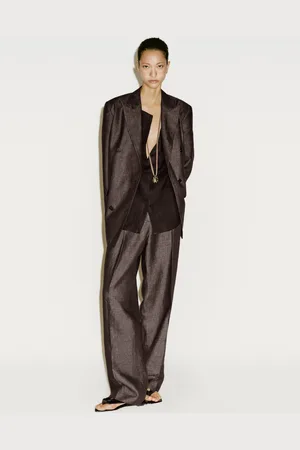 Massimo Dutti Calças Com Pinça De Linho Mélange