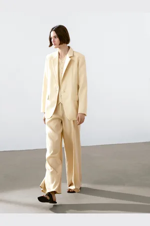 Massimo Dutti Calças De Fato Em Mistura De Linho