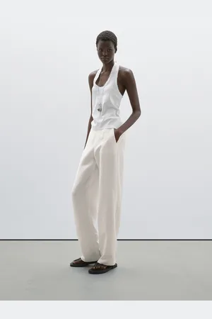 Massimo Dutti Calças Fluidas Direitas Com Linho