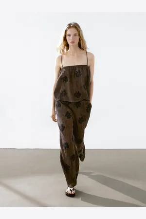 Massimo Dutti Calças Fluidas Com Textura E Pormenor De Bordado