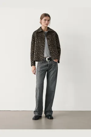 Massimo Dutti Casaco Curto Em Animal Print Com Fazenda