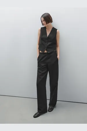 Massimo Dutti Calças Fluidas Direitas Com Linho