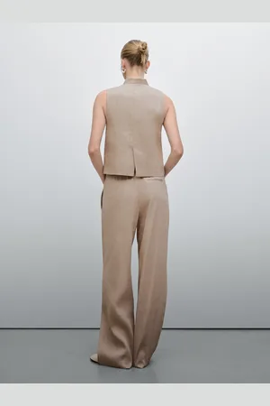 Massimo Dutti Calças De Fato Fluidas Em Mistura De Linho