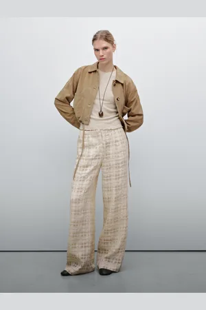 Massimo Dutti Calças Fluidas Aos Quadrados Em Mistura De Linho