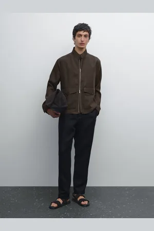 Massimo Dutti Calças Tapered Fit 100% Linho