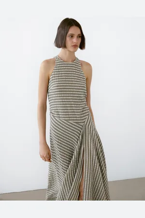 Massimo Dutti Vestido Comprido Aos Quadrados Com Roda De Algodão