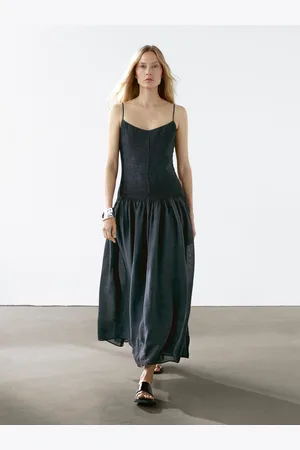 Massimo Dutti Vestido Comprido Tuck Com Roda