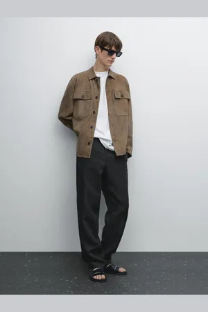 Massimo Dutti Calças Com Pormenor De Quadrados 100% Linho