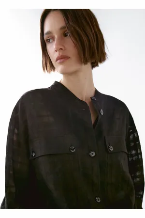Massimo Dutti Casaco Bomber Aos Quadrados Em Mistura De Linho