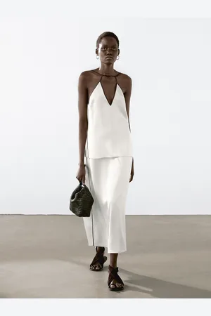 Massimo Dutti Top Halter Acetinado Com Pormenor De Debruados