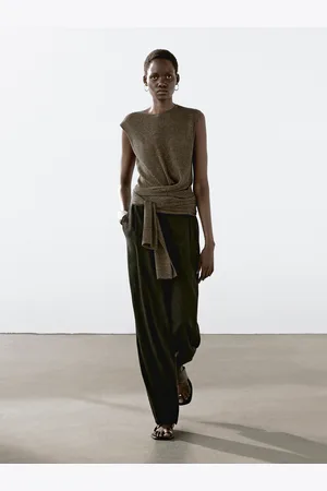 Massimo Dutti Top Com Laçada Em Mistura De Linho Mélange