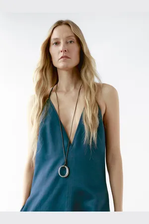 Massimo Dutti Vestido Comprido Fluido Com Decote Em Bico