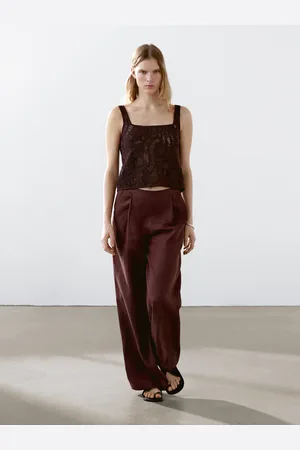 Massimo Dutti Calças Fluidas Com Pinças 100% Linho