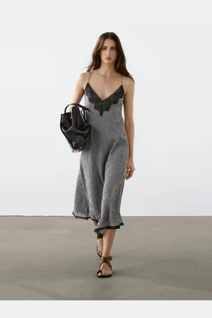 Massimo Dutti Vestido Midi Renda Quadrados Vichy