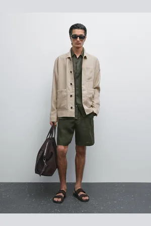 Massimo Dutti Calções Bermuda Semijogger Fit 100% Linho