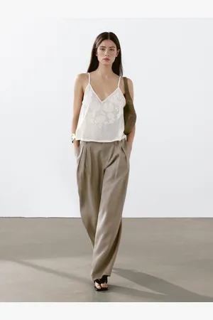 Massimo Dutti Calças De Tripla Pinça 100% Linho