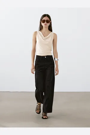 Massimo Dutti Jeans Wide Leg De Cintura Subida Com Pormenor De Cortes