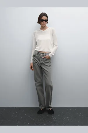 Massimo Dutti Jeans Straight De Cintura Subida Em Mistura De Algodão