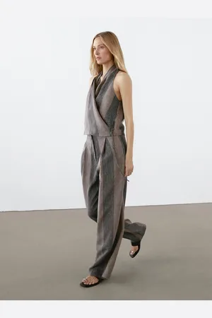 Massimo Dutti Calças Palazzo Com Risca Combinada