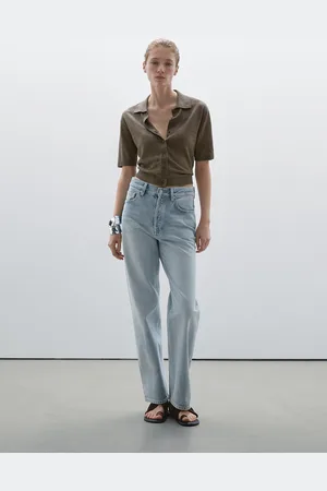 Massimo Dutti Jeans Straight De Cintura Subida Em Mistura De Algodão