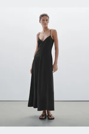 Massimo Dutti Vestido Comprido Fluido Com Decote Em Bico
