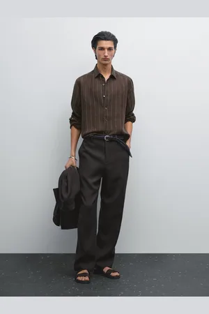 Massimo Dutti Calças Em Pata De Galo 100% Linho