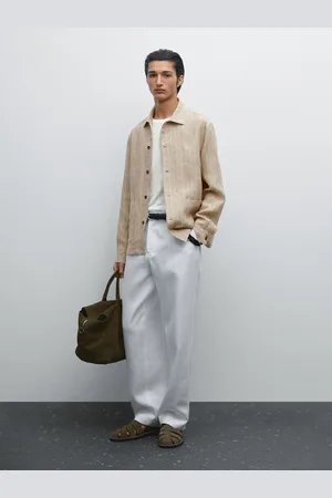 Massimo Dutti Camisa Larga Às Riscas 100% Linho